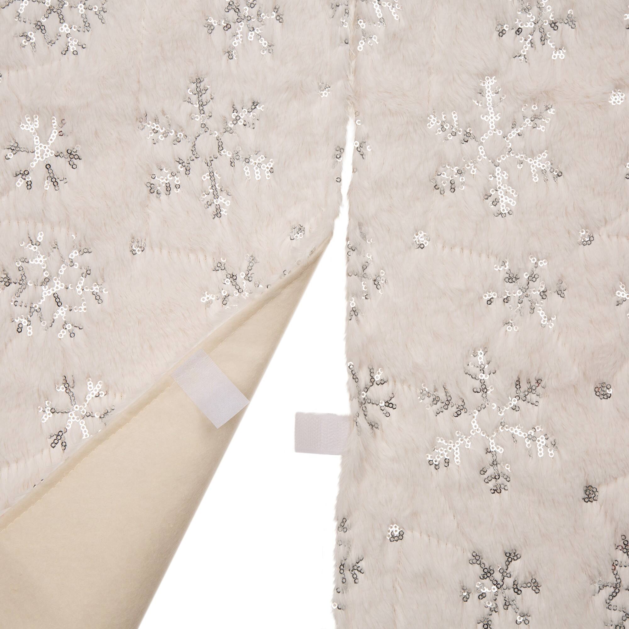Glitzhome® 48" White Plush with Snowflake Christmas Tree Skirt